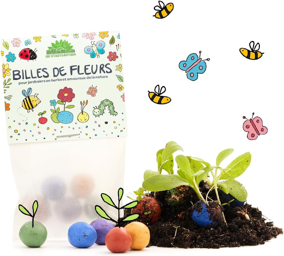 Lot de 10 x 5 billes de fleurs colorées pour enfants