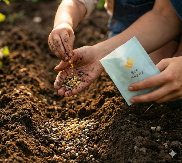 Loses Blumensaatgut im Industrieumschlag