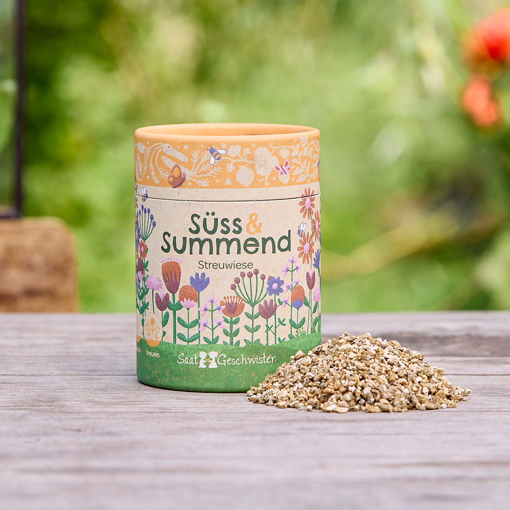 Streuwiese "Süß & Summend" von Die Stadtgärtner | Dose mit Blumensamen für 5 m² Wildblumenwiese | Saatgut für eine bienenfreundliche Blumenwiese | Ideal als Geschenk für Gärtner