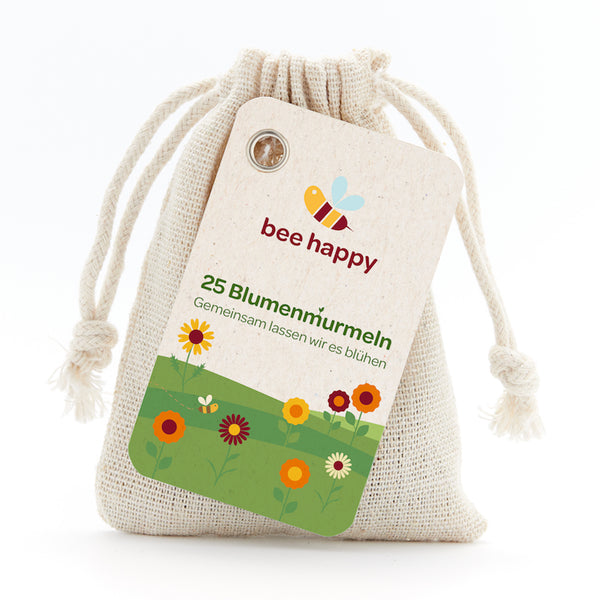 25 Flower Marbles in Cotton Bag