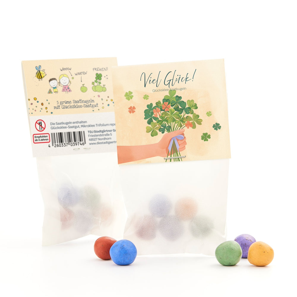 10 x 5 Blumenmurmeln "Viel Glück" | Kleines Geschenke für Neujahr / Silvester | Neujahrgeschenke Silvester Geschenke