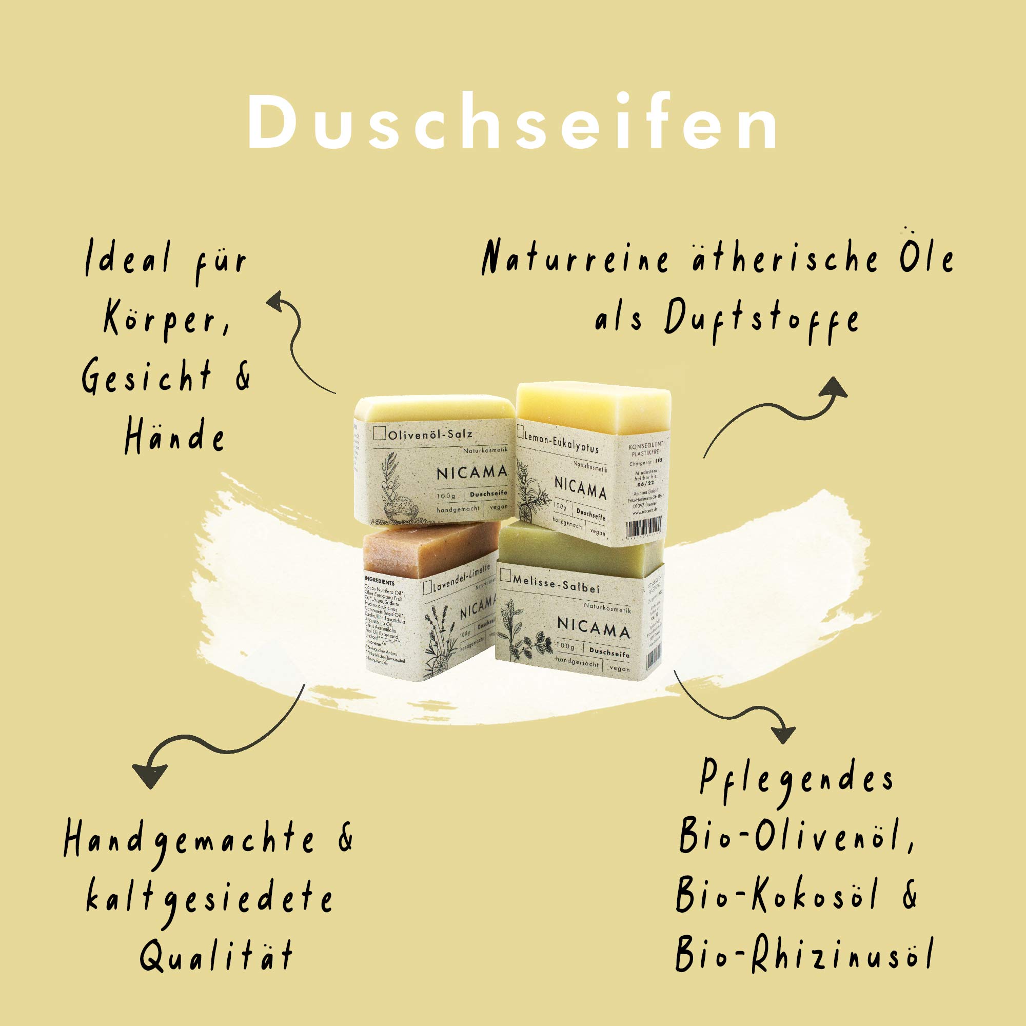 4er Set Duschseifen im Baumwollbeutel