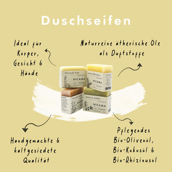 4er Set Duschseifen im Baumwollbeutel