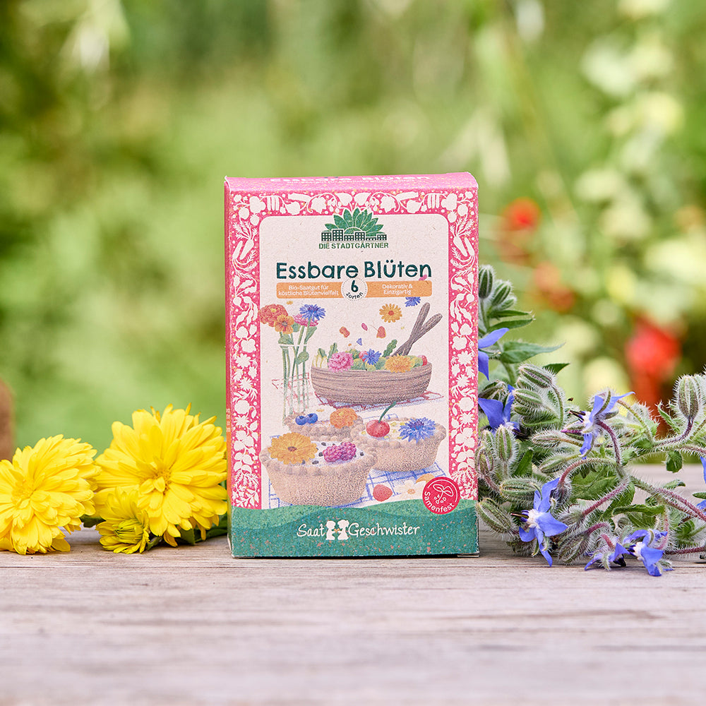 Saatgut-Set essbare Blüten mit 6 samenfesten BIO-Sorten | Anzuchtset mit Saatgut für essbare Blumen wie Kapuzinerkresse, Kornblume, Ringelblume etc.| Ideales Geschenk für Hobbyköche, Kochbegeisterte u