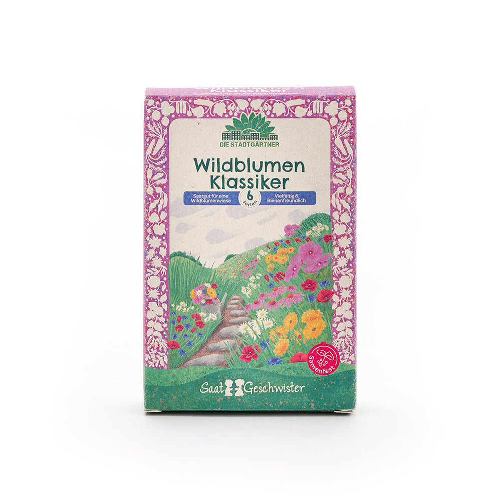 Saatgut-Set mit 6 Wildblumen-Klassikern | Hochwertiges, samenfestes Saatgut für romantische Gärten & bunte Blumenwiesen – u.a. Kornblume, Sonnenhut, Margarite | Für Garten, Balkon & Hochbeet | Ideales Geschenk für Hobbygärtner zum Geburtstag, Weihnachten, Ostern oder als Mitbringsel