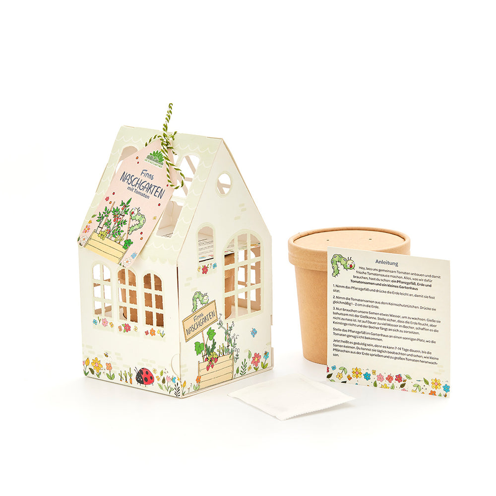 Gewächshaus Finns Naschgarten von "Die Stadtgärtner" | Anzuchtset mit Bio-Tomatensaatgut für kleine Gärtner | Tolle Geschenkidee für Kinder inkl.