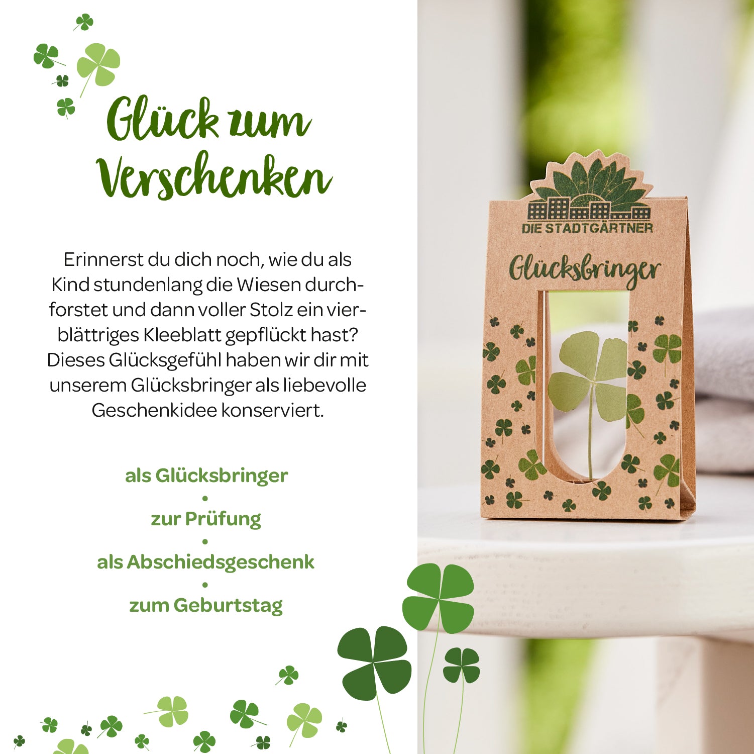 kleeblatt aufbewahren Glücksbringer | Echtes vierblättriges Kleeblatt als Geschenkidee