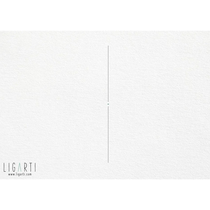 Minimalistisches Design mit einer dünnen vertikalen Linie auf einer strukturierten, weißen Oberfläche und dem Logo "LIGARTI" unten.